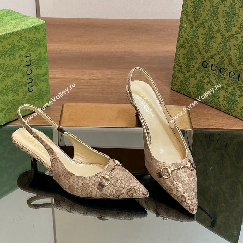 Gucci GG Canvas Slingback Pumps 4.5cm with Horsebit Beige 2024 782627 (MD-240427020)