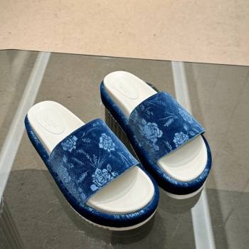 Gucci Platform Slide Sandals 5.5cm in Printed Velvet Blue 2024 0429 (MD-240429010)