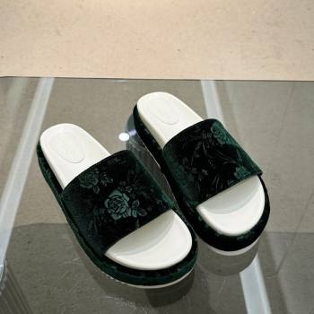 Gucci Platform Slide Sandals 5.5cm in Printed Velvet Green 2024 0429 (MD-240429011)