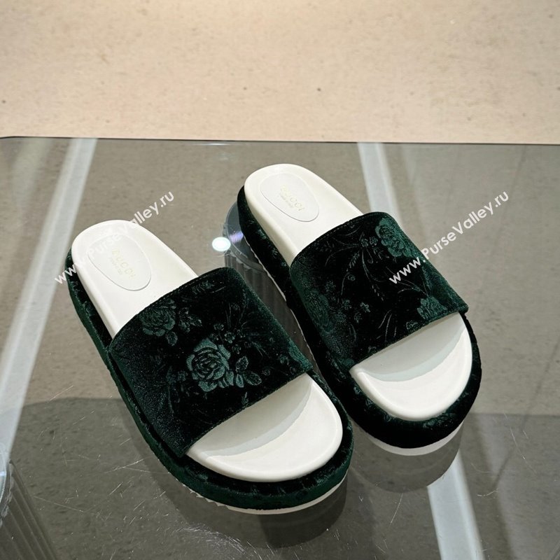 Gucci Platform Slide Sandals 5.5cm in Printed Velvet Green 2024 0429 (MD-240429011)