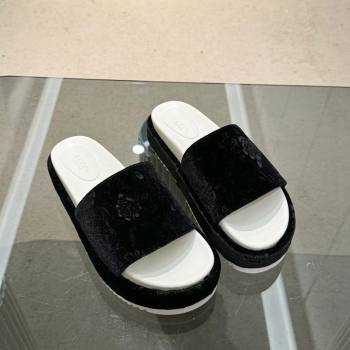 Gucci Platform Slide Sandals 5.5cm in Printed Velvet Black 2024 0429 (MD-240429012)