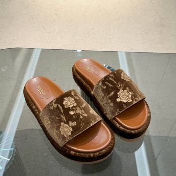 Gucci Platform Slide Sandals 5.5cm in Printed Velvet Brown 2024 0429 (MD-240429013)