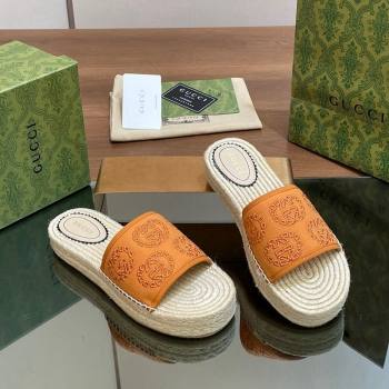 Gucci Interlocking G Canvas Platform Espadrille Slide Sandals Orange 2024 (MD-240429014)