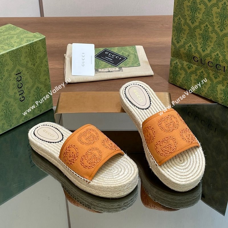 Gucci Interlocking G Canvas Platform Espadrille Slide Sandals Orange 2024 (MD-240429014)