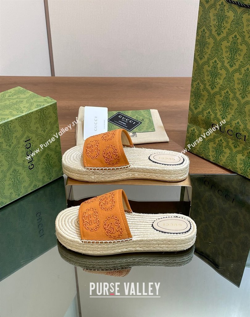 Gucci Interlocking G Canvas Platform Espadrille Slide Sandals Orange 2024 (MD-240429014)