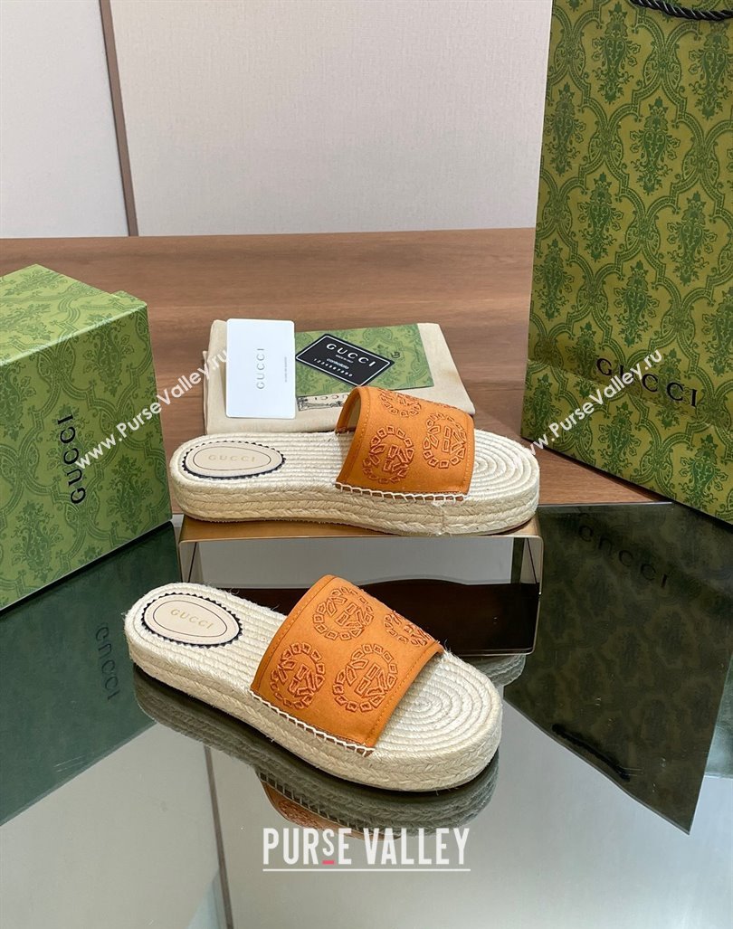 Gucci Interlocking G Canvas Platform Espadrille Slide Sandals Orange 2024 (MD-240429014)