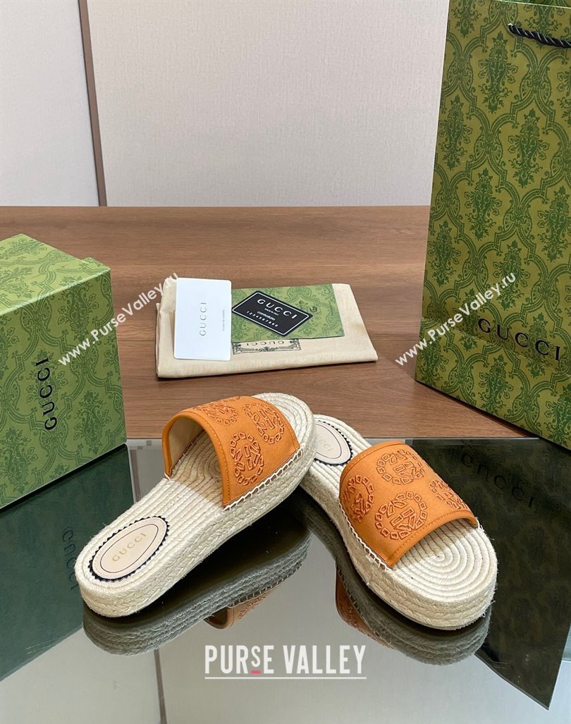 Gucci Interlocking G Canvas Platform Espadrille Slide Sandals Orange 2024 (MD-240429014)