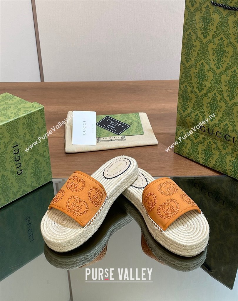 Gucci Interlocking G Canvas Platform Espadrille Slide Sandals Orange 2024 (MD-240429014)