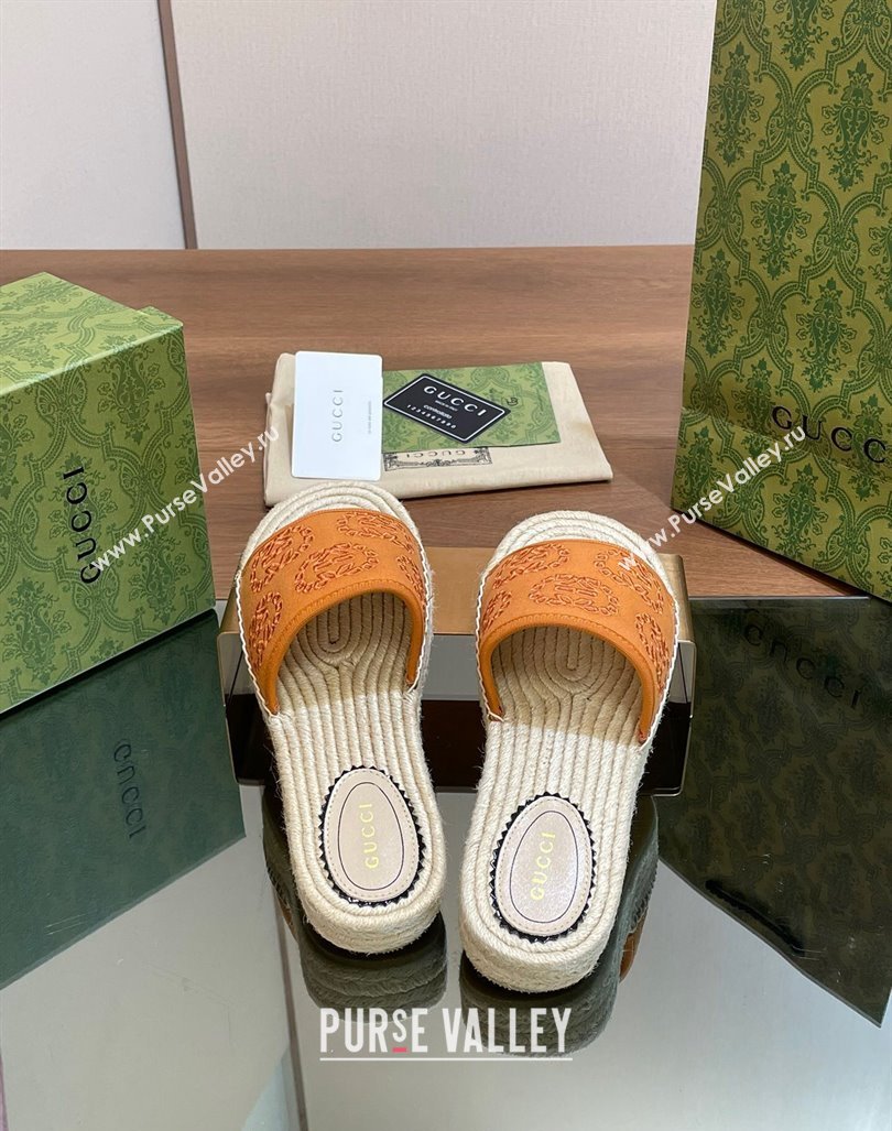 Gucci Interlocking G Canvas Platform Espadrille Slide Sandals Orange 2024 (MD-240429014)