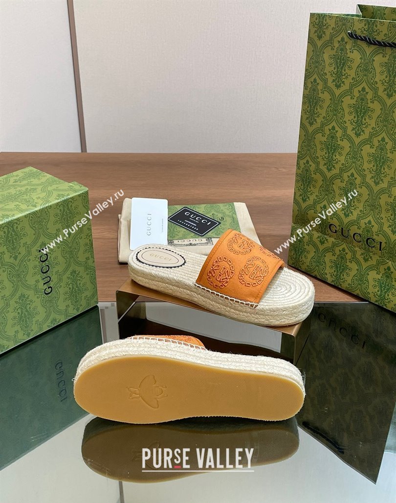 Gucci Interlocking G Canvas Platform Espadrille Slide Sandals Orange 2024 (MD-240429014)