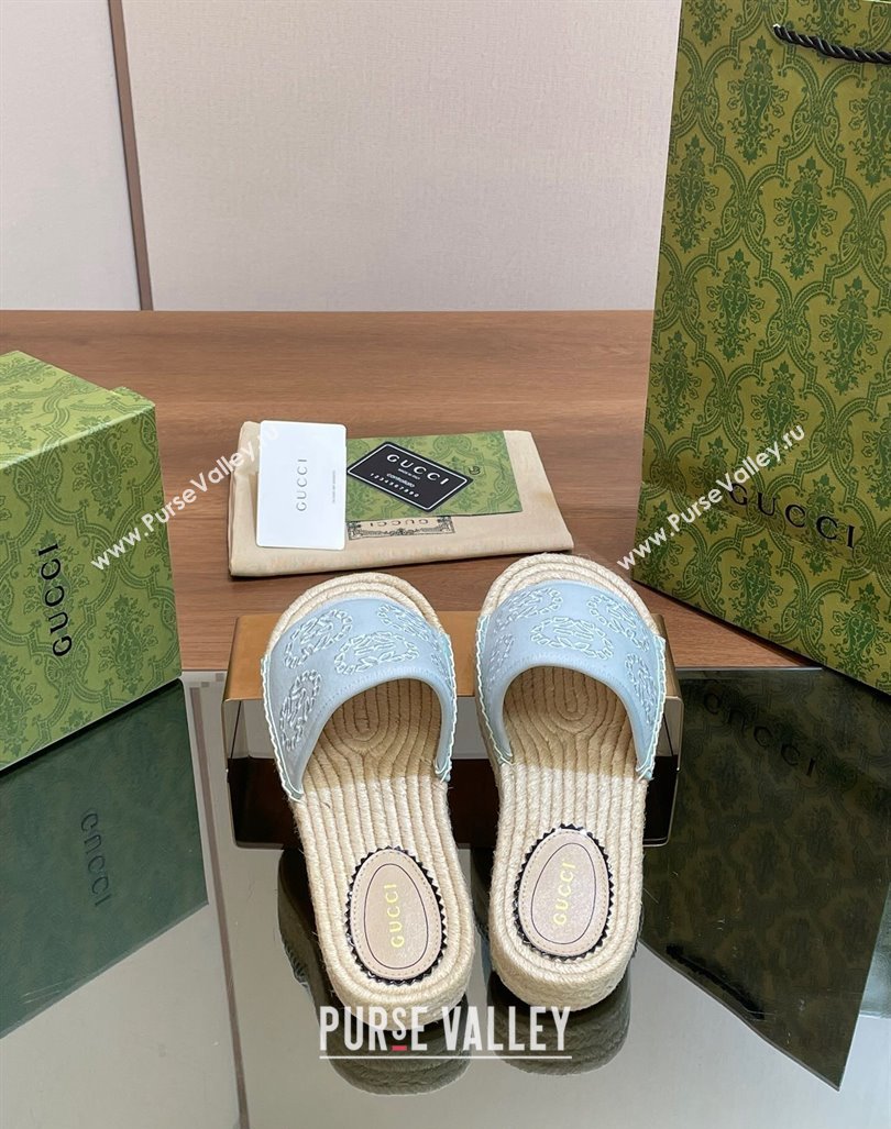 Gucci Interlocking G Canvas Platform Espadrille Slide Sandals Light Blue 2024 (MD-240429015)