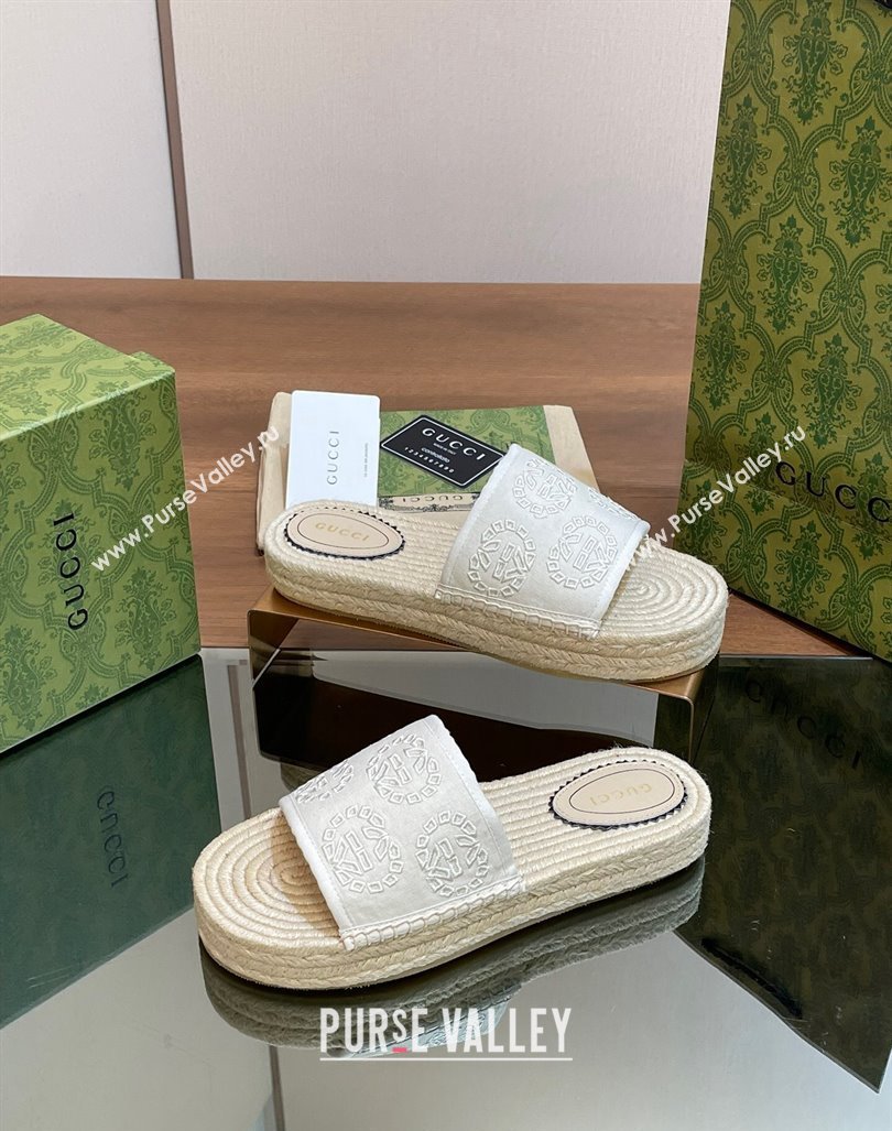 Gucci Interlocking G Canvas Platform Espadrille Slide Sandals White 2024 (MD-240429016)