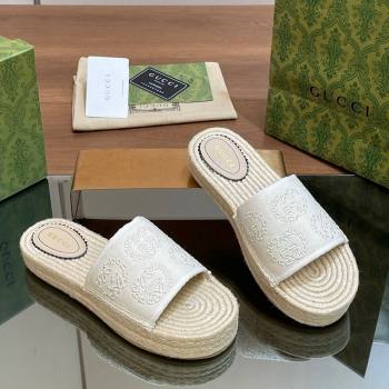 Gucci Interlocking G Canvas Platform Espadrille Slide Sandals White 2024 (MD-240429016)