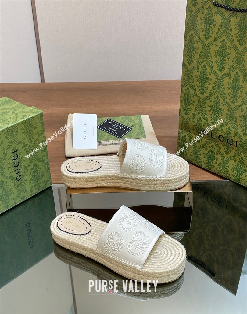 Gucci Interlocking G Canvas Platform Espadrille Slide Sandals White 2024 (MD-240429016)