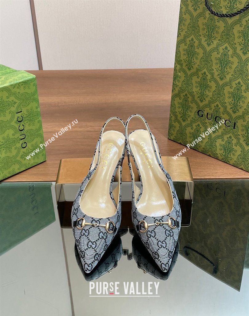 Gucci GG Canvas Slingback Pumps 4.5cm with Horsebit Blue 2024 782627 (MD-240427021)