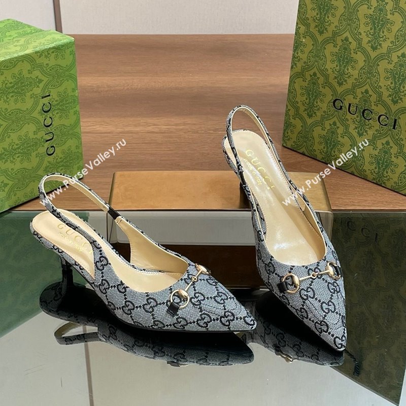 Gucci GG Canvas Slingback Pumps 4.5cm with Horsebit Blue 2024 782627 (MD-240427021)