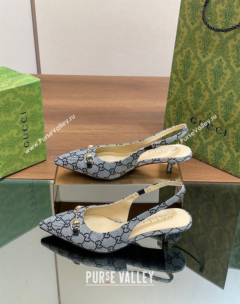 Gucci GG Canvas Slingback Pumps 4.5cm with Horsebit Blue 2024 782627 (MD-240427021)