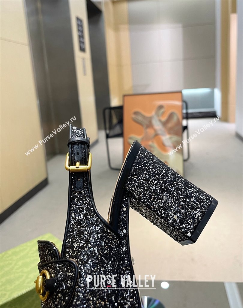 Gucci Glitters Horsebit Slingback Pumps 8.5cm 771566 Black 2024 (MD-240427012)