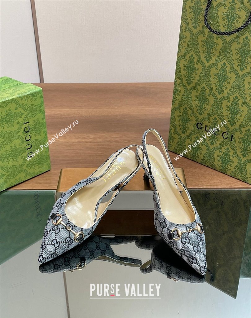 Gucci GG Canvas Slingback Pumps 4.5cm with Horsebit Blue 2024 782627 (MD-240427021)