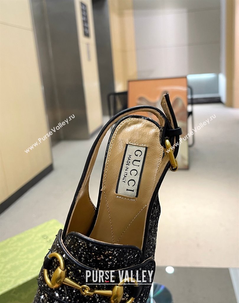 Gucci Glitters Horsebit Slingback Pumps 8.5cm 771566 Black 2024 (MD-240427012)