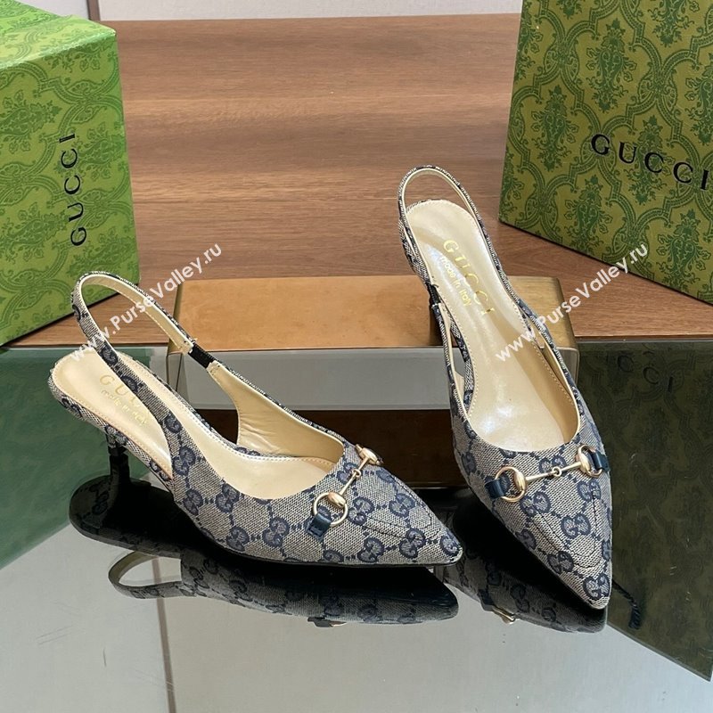 Gucci GG Canvas Slingback Pumps 4.5cm with Horsebit Grey 2024 782627 (MD-240427022)