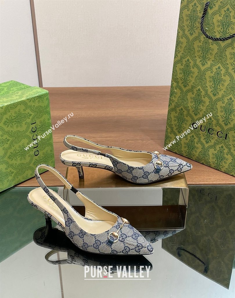 Gucci GG Canvas Slingback Pumps 4.5cm with Horsebit Grey 2024 782627 (MD-240427022)