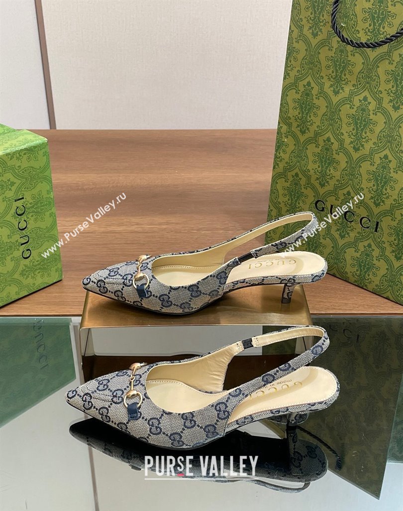 Gucci GG Canvas Slingback Pumps 4.5cm with Horsebit Grey 2024 782627 (MD-240427022)
