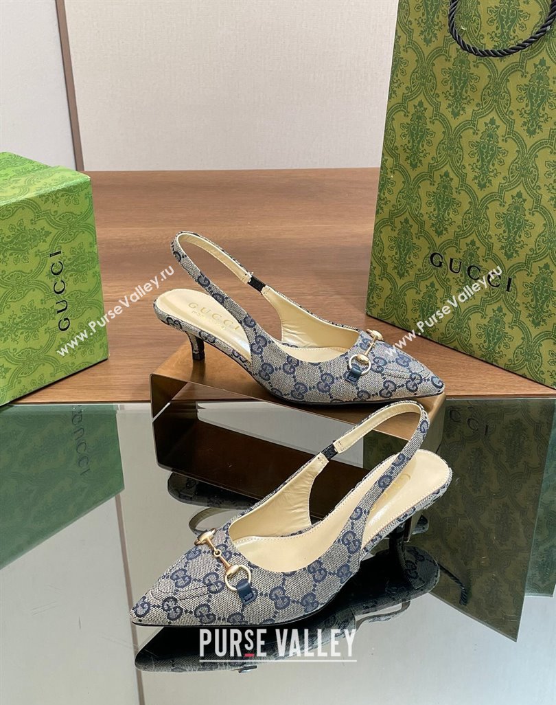 Gucci GG Canvas Slingback Pumps 4.5cm with Horsebit Grey 2024 782627 (MD-240427022)