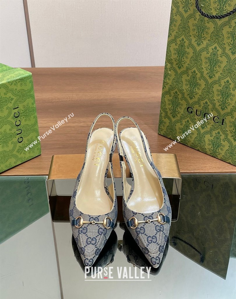 Gucci GG Canvas Slingback Pumps 4.5cm with Horsebit Grey 2024 782627 (MD-240427022)