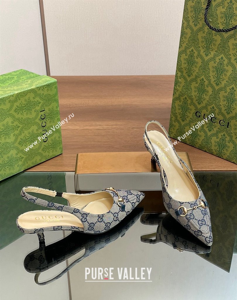 Gucci GG Canvas Slingback Pumps 4.5cm with Horsebit Grey 2024 782627 (MD-240427022)