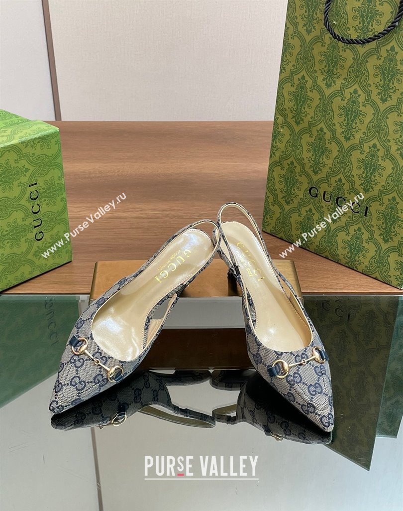 Gucci GG Canvas Slingback Pumps 4.5cm with Horsebit Grey 2024 782627 (MD-240427022)