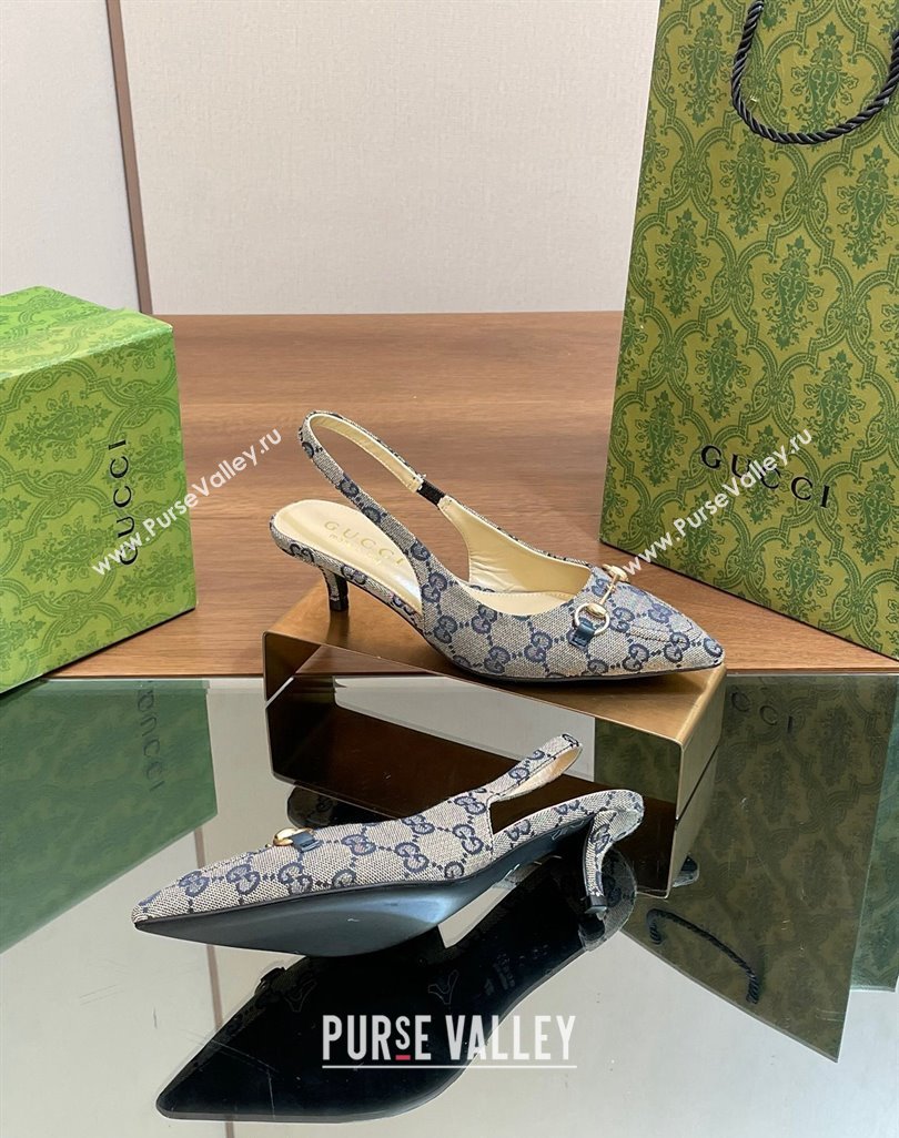 Gucci GG Canvas Slingback Pumps 4.5cm with Horsebit Grey 2024 782627 (MD-240427022)