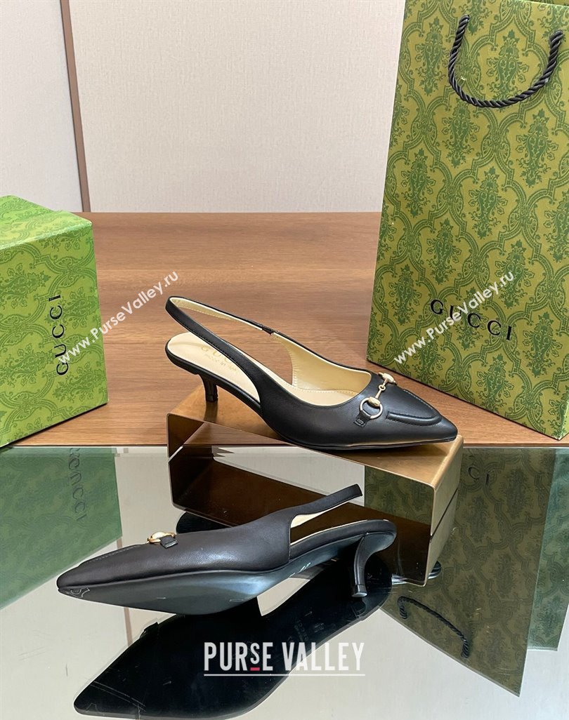 Gucci Leather Slingback Pumps 4.5cm with Horsebit Black 2024 782627 (MD-240427023)