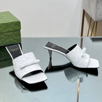 Gucci GG Leather Heel Slide Sandals 5.5/7cm with Bow White 2024 (MD-240427026)