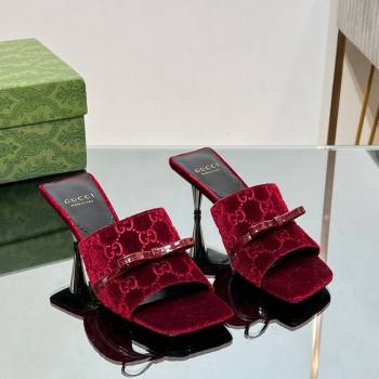 Gucci GG Velvet Heel Slide Sandals 5.5/7cm with Bow Red 2024 (MD-240427031)