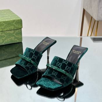 Gucci GG Velvet Heel Slide Sandals 5.5/7cm with Bow Green 2024 (MD-240427032)
