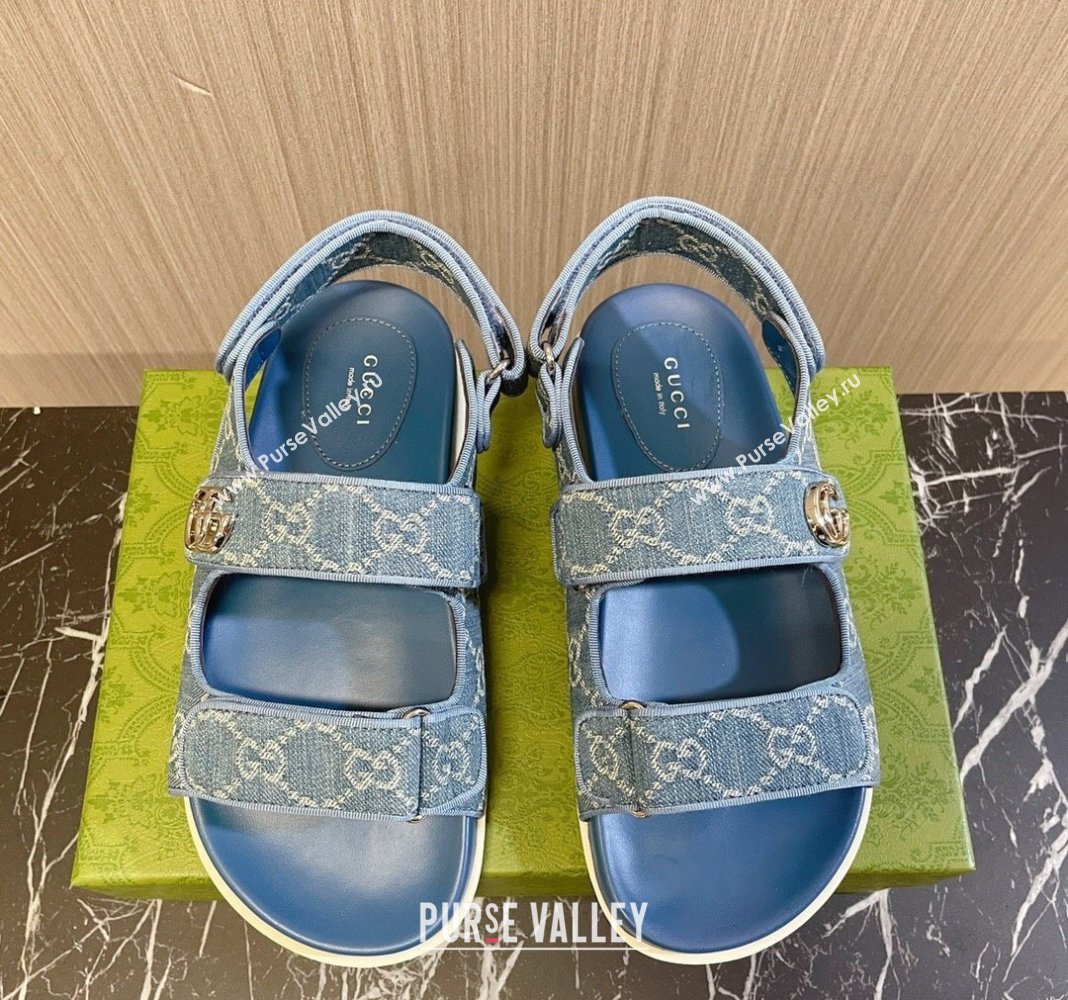 Gucci Double G Denim Flat Sandals Blue 2024 771575 0427 (MD-240427014)