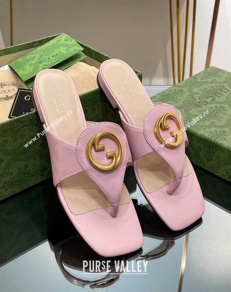 Gucci Blondie Flat Slide Thong Sandals in Leather with Interlocking G Light Pink 2024 (MD-240427033)