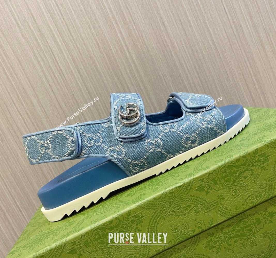 Gucci Double G Denim Flat Sandals Blue 2024 771575 0427 (MD-240427014)