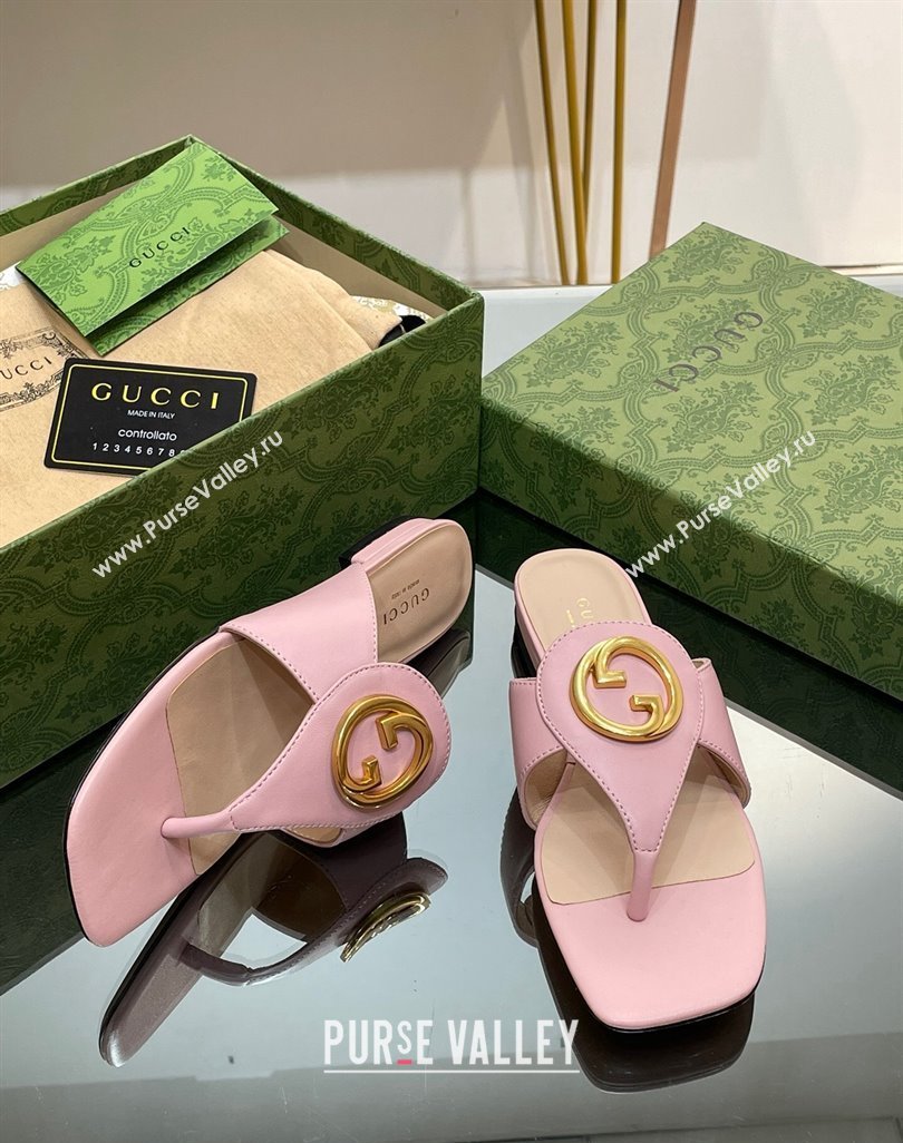 Gucci Blondie Flat Slide Thong Sandals in Leather with Interlocking G Light Pink 2024 (MD-240427033)