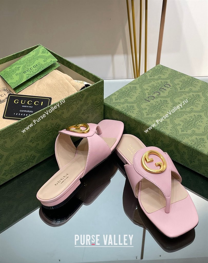 Gucci Blondie Flat Slide Thong Sandals in Leather with Interlocking G Light Pink 2024 (MD-240427033)