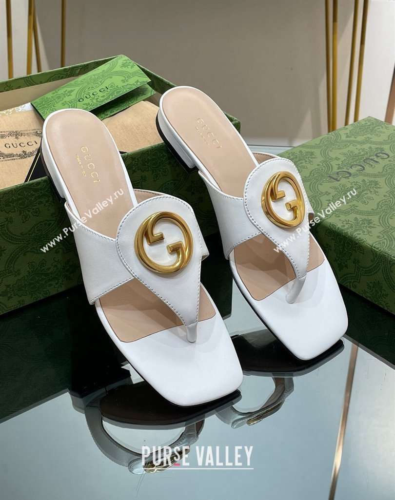 Gucci Blondie Flat Slide Thong Sandals in Leather with Interlocking G White 2024 (MD-240427035)