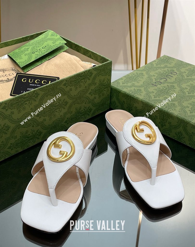 Gucci Blondie Flat Slide Thong Sandals in Leather with Interlocking G White 2024 (MD-240427035)