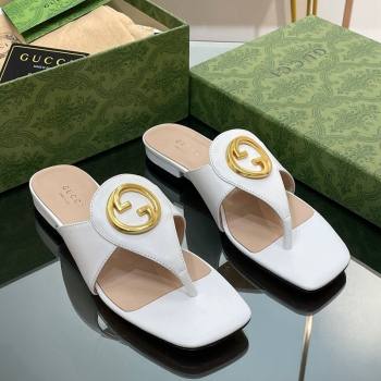 Gucci Blondie Flat Slide Thong Sandals in Leather with Interlocking G White 2024 (MD-240427035)