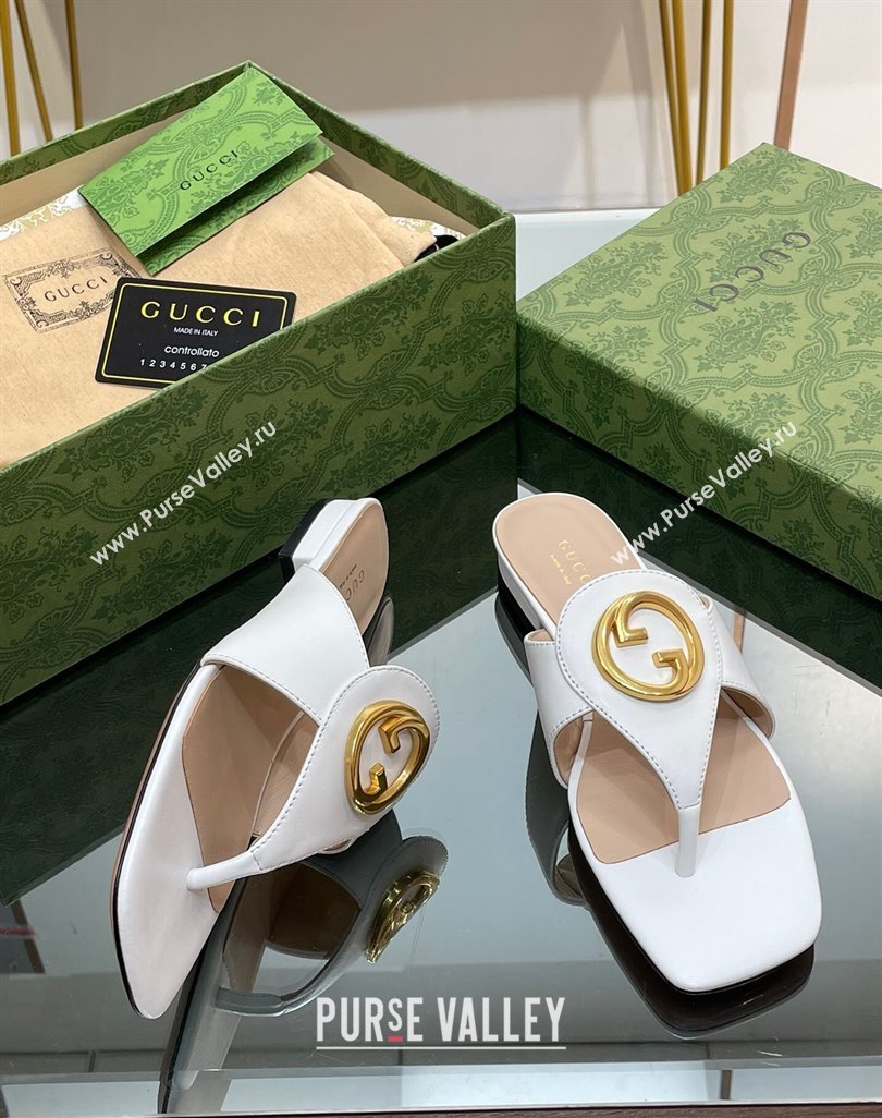 Gucci Blondie Flat Slide Thong Sandals in Leather with Interlocking G White 2024 (MD-240427035)