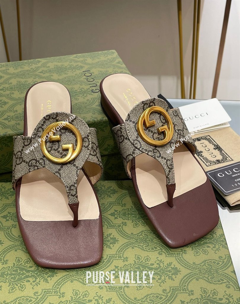 Gucci Blondie Flat Slide Thong Sandals in Canvas with Interlocking G 2024 (MD-240427038)
