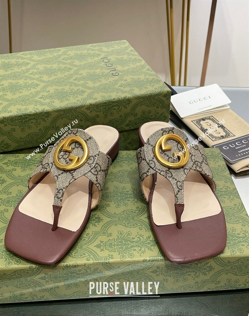 Gucci Blondie Flat Slide Thong Sandals in Canvas with Interlocking G 2024 (MD-240427038)