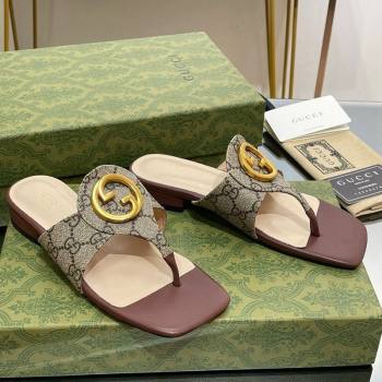 Gucci Blondie Flat Slide Thong Sandals in Canvas with Interlocking G 2024 (MD-240427038)
