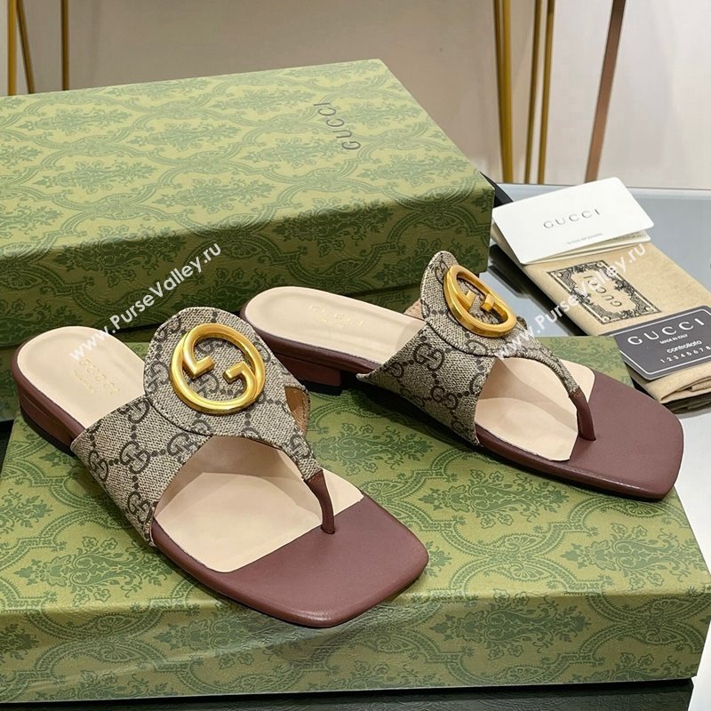 Gucci Blondie Flat Slide Thong Sandals in Canvas with Interlocking G 2024 (MD-240427038)