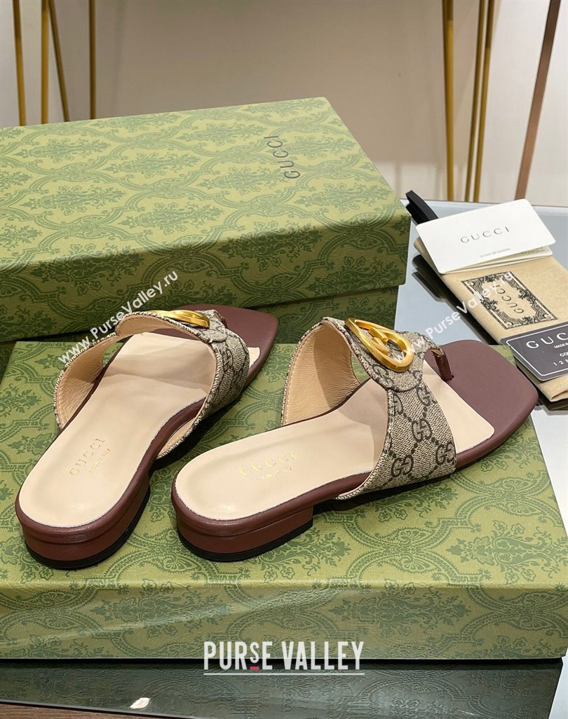 Gucci Blondie Flat Slide Thong Sandals in Canvas with Interlocking G 2024 (MD-240427038)